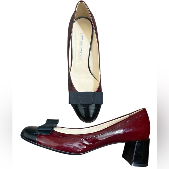 Roberto Festa size 39 (8.5) near new condition Burgundy and Black bow front heel - Picture 1 of 11